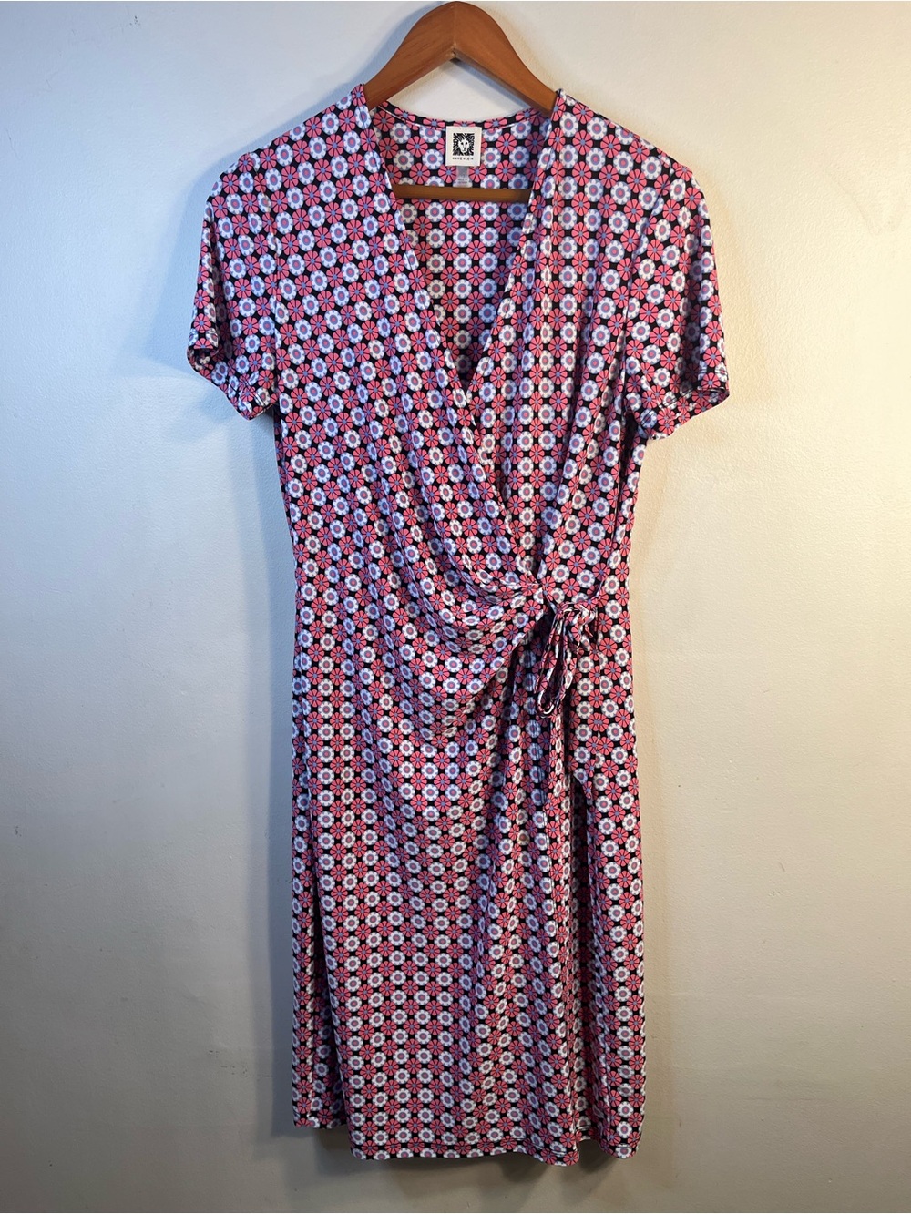 Anne Klein Pink Geometric Wrap Midi Dress